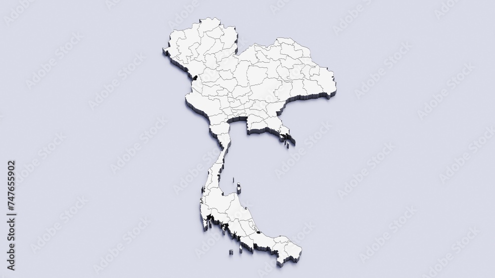 Thailand, country, state division, region, 3D map Thailand, country, state division, region, 3D map