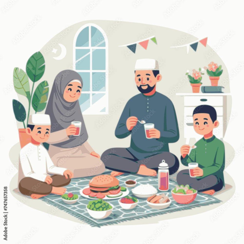 Muslim family breaks the fast iftar together Muslim family breaks the fast iftar together