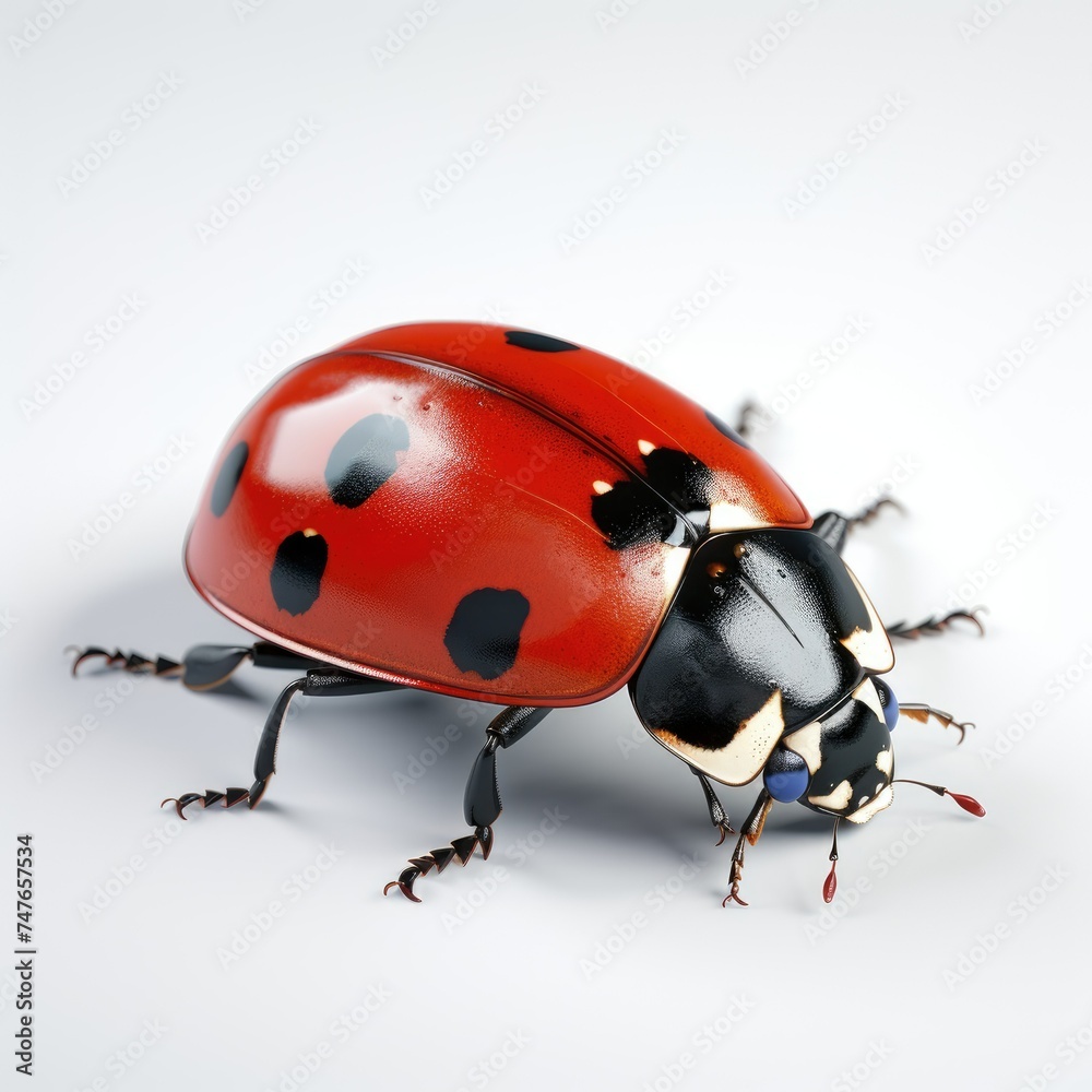 Close-up of a ladybug on a white background, detailed macro shot with focus on the insect's patterns and colors. Close-up of a ladybug on a white background, detailed macro shot with focus on the insect's patterns and colors.