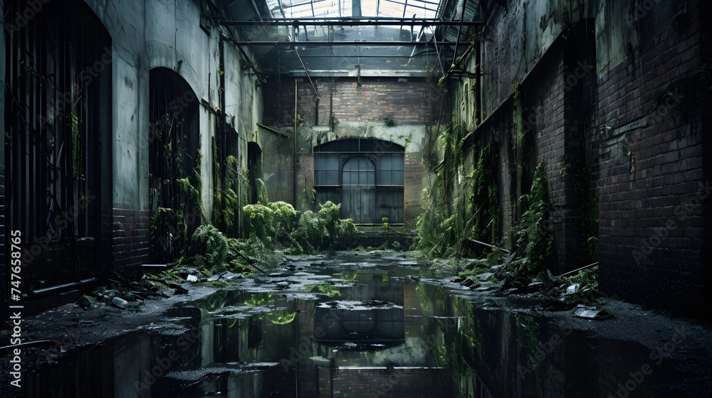 Echoes of the Past: A Desolate Depiction of an Abandoned Building Overgrown with Vegetation