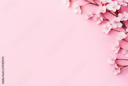Elegant Pink Cherry Blossoms on Soft Pink Background, Perfect for Spring or Summer Themes. Copy space