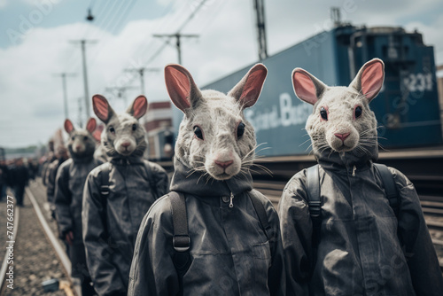 Animal rights activists conducting a peaceful demonstration outside a factory farm, raising awareness about animal cruelty and advocating for ethical treatment of animals.