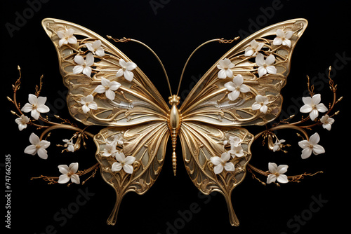 Envision a pair of delicate butterfly wings resting on a blossoming branch, their intricate patterns highlighted against the simplicity of nature's rebirth in springtime.