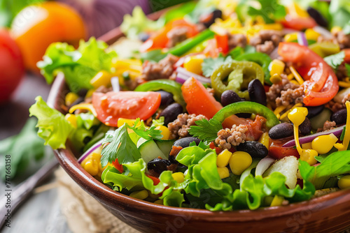 Taco Salad with Ground Beef and Fresh Vegetables photo