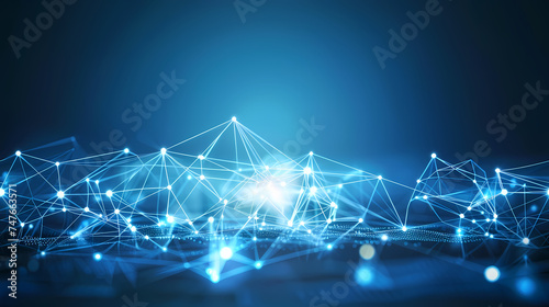 Abstract Network Connections With Glowing Nodes on a Blue Background