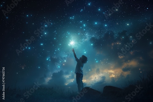 Silhouette of a child reaching for a star