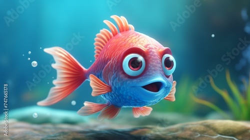 A cute cartoon gong magur fish character Ai Generative
