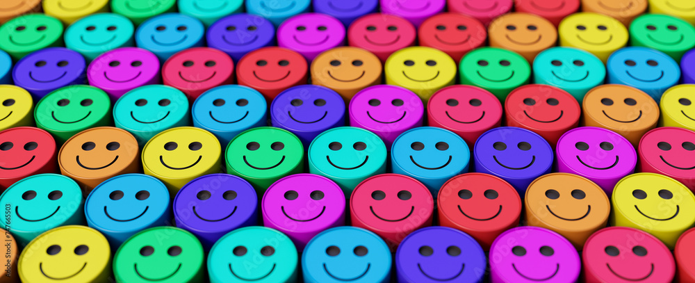 Colorful crowd of round happy face characters 3d render 3d illustration Colorful crowd of round happy face characters 3d render 3d illustration