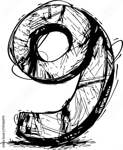 Scribble number sketch drawing