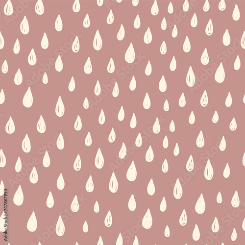 Raindrops hand drawn seamless pattern. Children room decor in pastel color. Kids nursery. Rainbow raindrops. Baby shower party. Cute trendy design for fabric, card, wallpaper. Vector illustration.