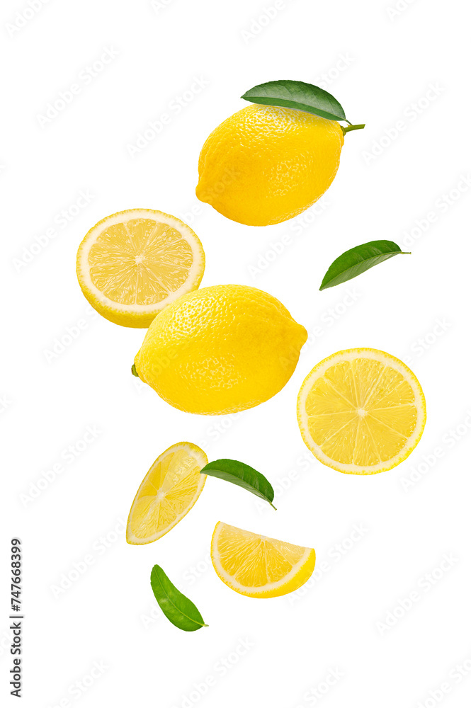Falling Fresh lime with half and leaves isolated on white background. Falling Fresh lime with half and leaves isolated on white background.