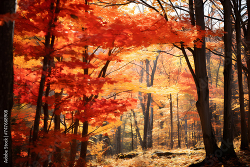 Spectacular Display of Autumn Colors in the Deep Forest during Peak Season