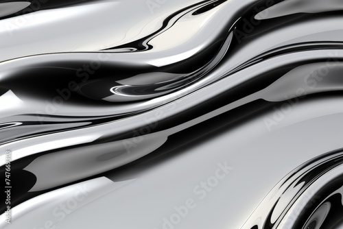 Chrome or mercury contrast black and white fluid wave texture with volumetric effect © Iuliia