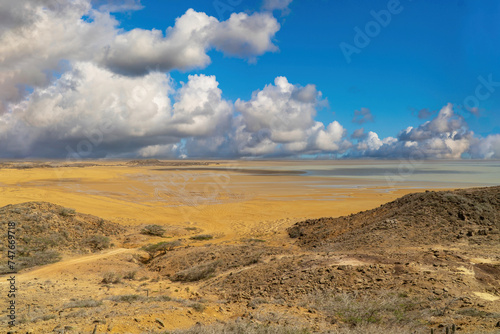 Beautiful desert landscape with blue sky at Cabo de Vela. La Guajira, Colombia. © camaralucida1