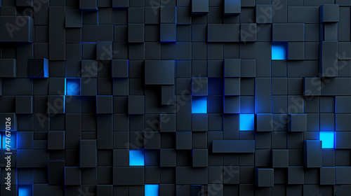Techno gray background with cubes with blue glow