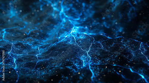 Organic background with blue lightning, motes, glowing