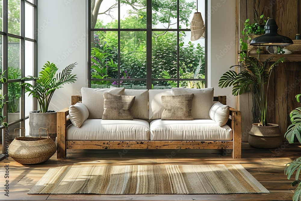 black and wooden living room with sofa furniture, in the style of ambient occlusion, light beige and white, wood. Generative AI black and wooden living room with sofa furniture, in the style of ambient occlusion, light beige and white, wood. Generative AI