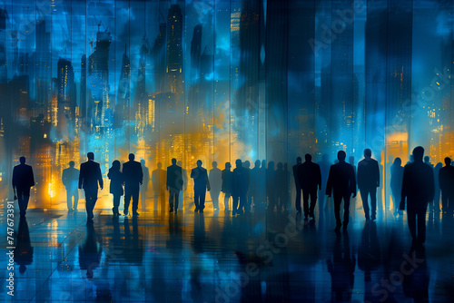 Business people crowd abstract art