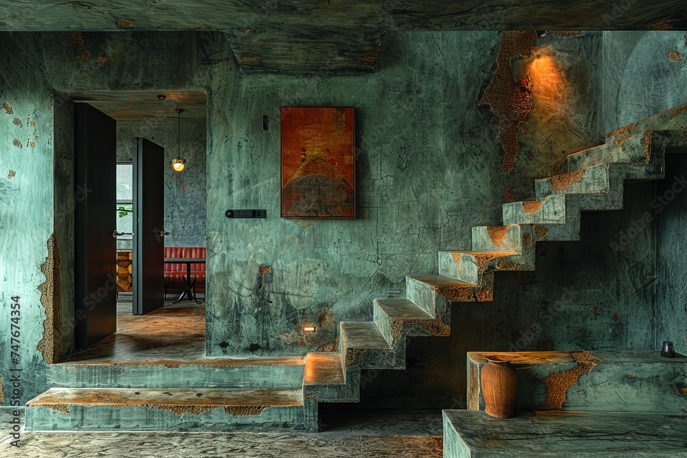 modern urban interior for a home, in the style of photorealistic pastiche, neo-concrete. Generative AI