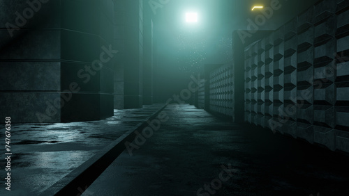 Cyberpunk City Landscape With Dystopian Horror Atmosphere. 3D Conceptual Scene. 