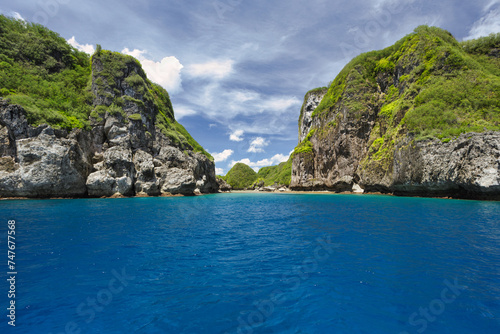 Spanish Steps at Orote Point, Guam with a calm blue ocean and sunshine 