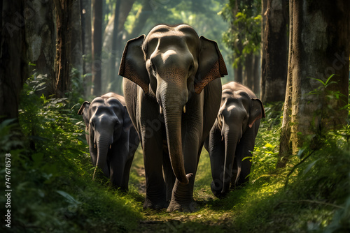 Nature's Majestic Canvas: Serene Journey of Asian Elephants Through The Dense Forest