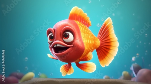 A cute cartoon kechhki fish character Ai Generative photo