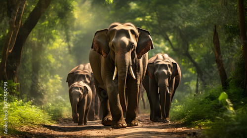Nature's Majestic Canvas: Serene Journey of Asian Elephants Through The Dense Forest © Adeline