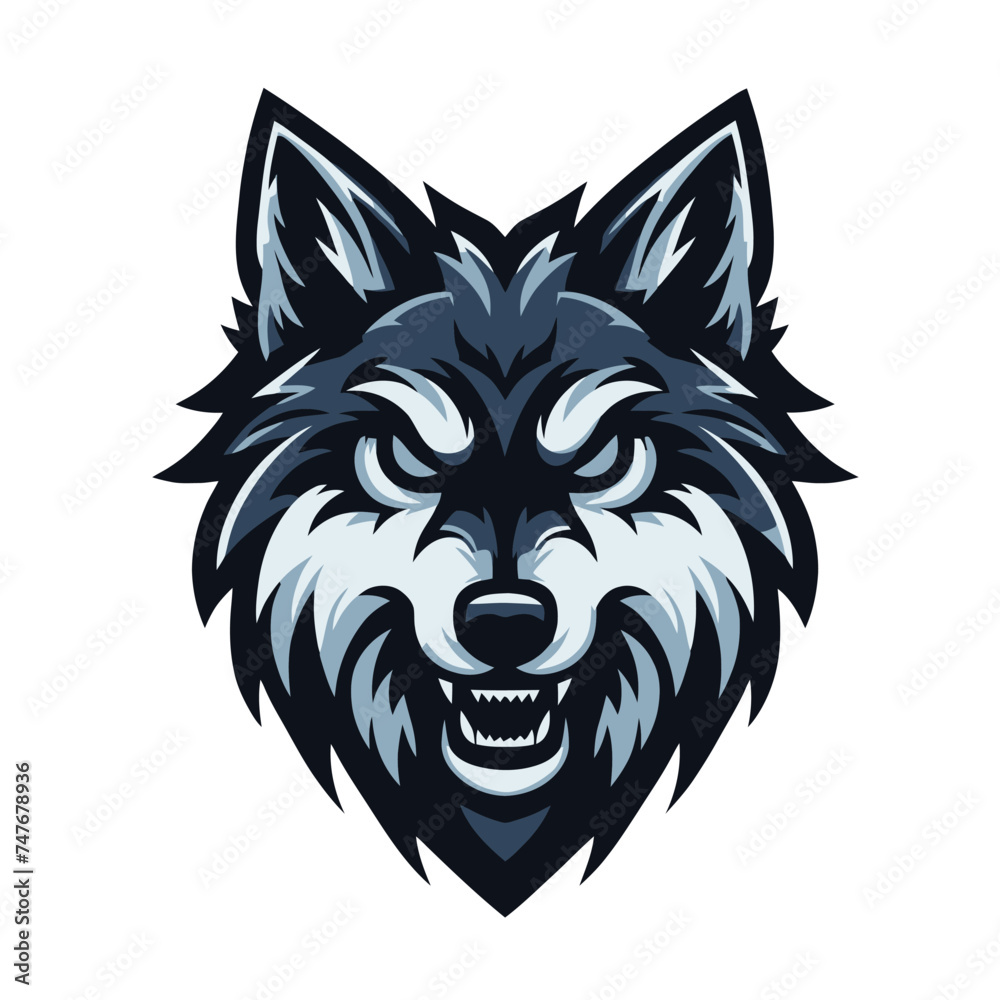 Game style wolf logo template illustration. Wolf head mascot esports symbol