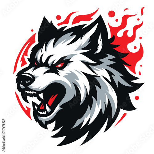 Game style wolf logo template illustration. Wolf head mascot esports symbol