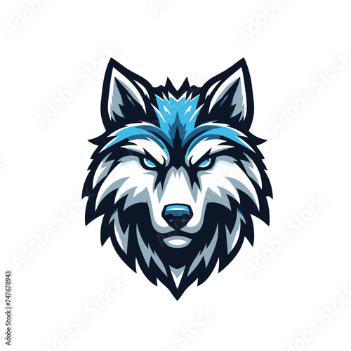 Game style wolf logo template illustration. Wolf head mascot esports symbol