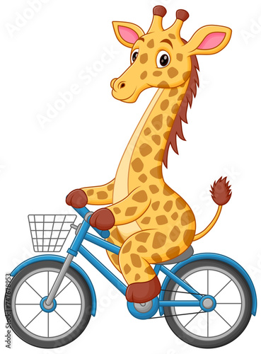 Cute Giraffe Riding Bicycle Cartoon Vector Icon Illustration. Animal Sport Icon Concept Isolated Premium Vector