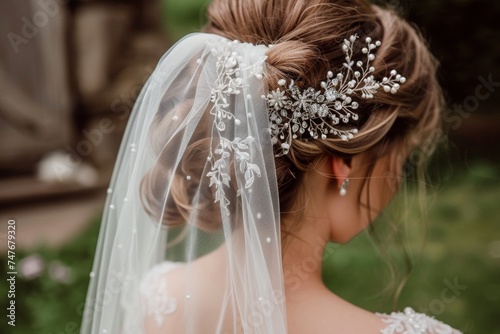 Bridal Hairstyle with Elegant Veil and Hairpiece