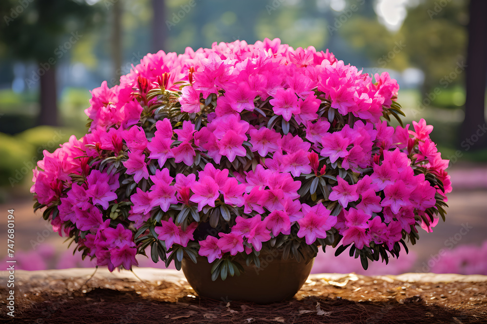 Splendid Bloom of Azalea Plant: A Lively Burst of Pink Amidst Lush Green Foliage