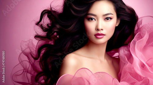 Close-up of an Asian Woman in a Pink Dress