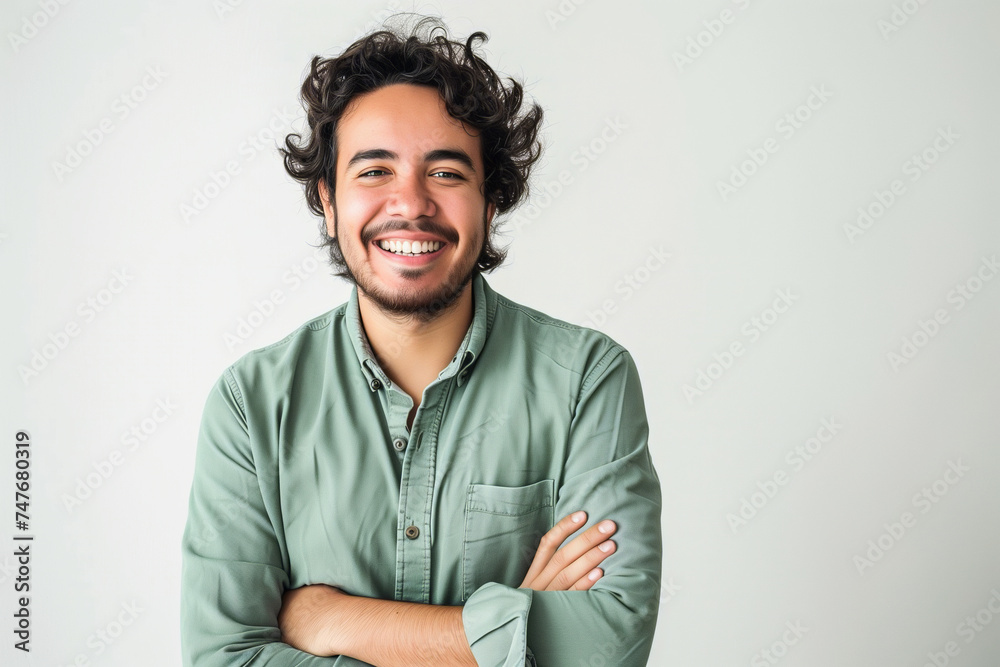 Joyful Young Entrepreneur Showcasing a Relaxed Business Style with a Contagious Smile and Confident Posture Joyful Young Entrepreneur Showcasing a Relaxed Business Style with a Contagious Smile and Confident Posture