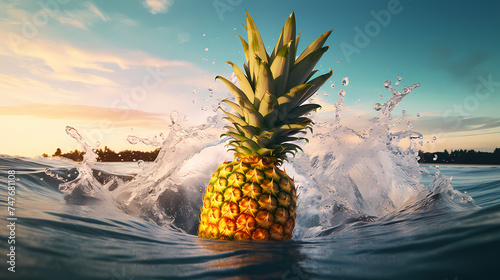 Pineapple background, fresh fruit pattern © jiejie