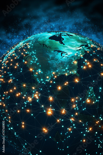 Networked nodes forming a beautiful mosaic of globalization and technology
