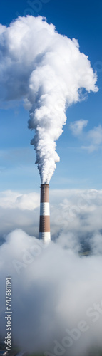 A close-up view of an industrial smokestack releasing billowing clouds of pollution into the sky