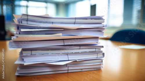 A stack of paperwork waiting to be filed