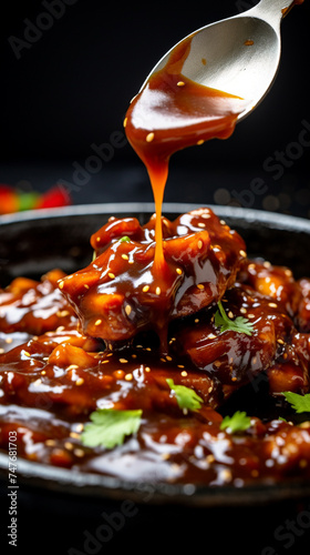 Sauce dripping off a homemade dish in a close-up shot