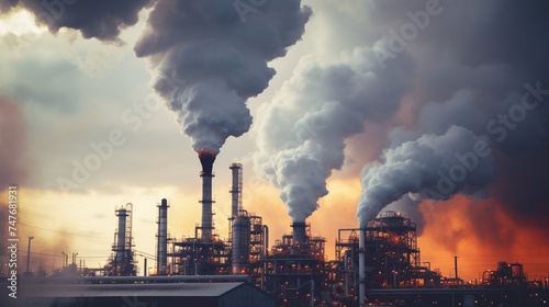 A close-up view of a refinery emitting smoke into the sky © Shining Pro