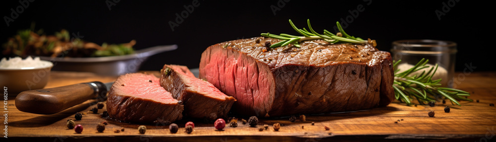 A close-up of a fillet with a background of wooden utensils