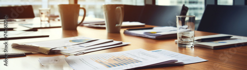 Financial reports spread out on a boardroom table