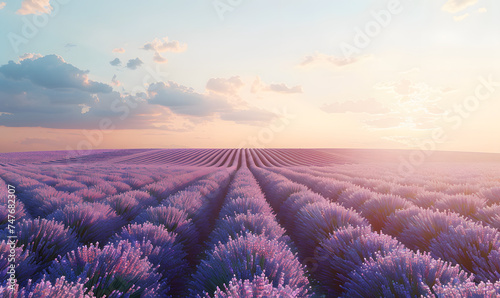Amazing view of blooming lavender flower field in sunny summer day background,Generative AI