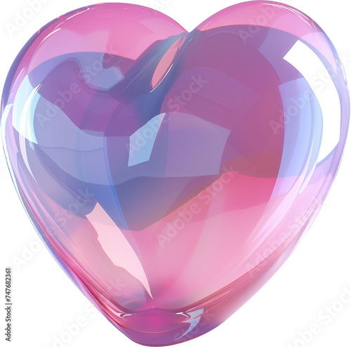 3d rendering of a glass peack, pink, purple heart on a transparent background. Love concept.
