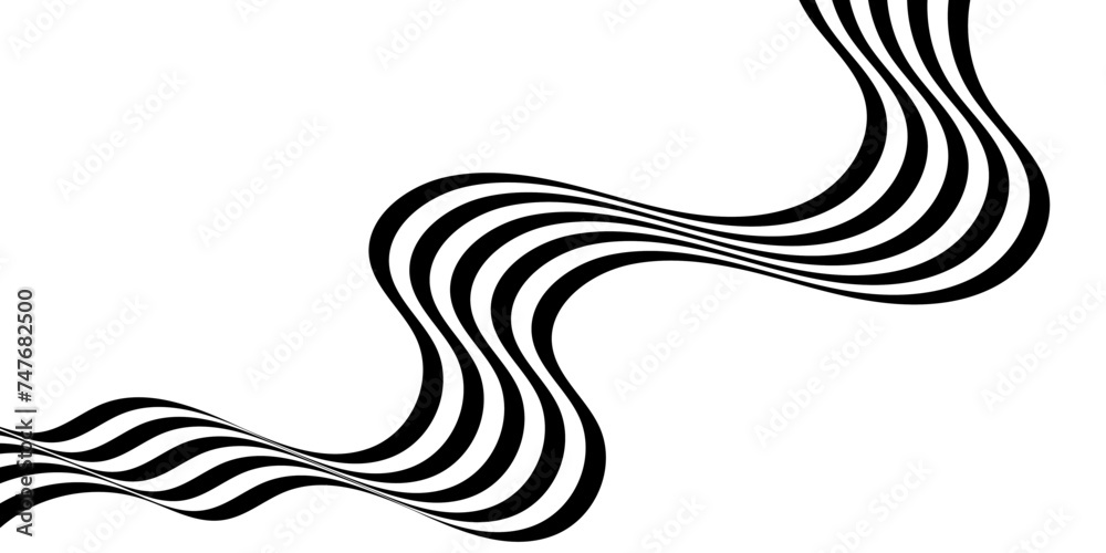 Black on white abstract perspective wave line stripes with 3d dimensional effect isolated on white background. vector illustration design