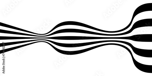 Black on white abstract perspective wave line stripes with 3d dimensional effect isolated on white background. vector illustration design
