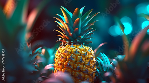 Pineapple background, fresh fruit pattern © jiejie
