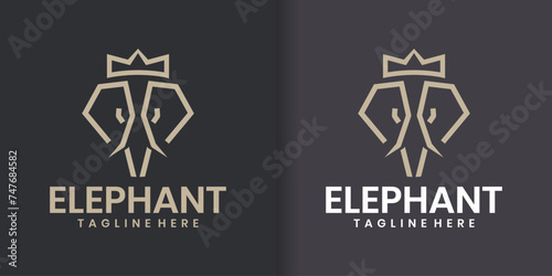 Abstract elephant head vector logo design. Creative linear animal gold logotype